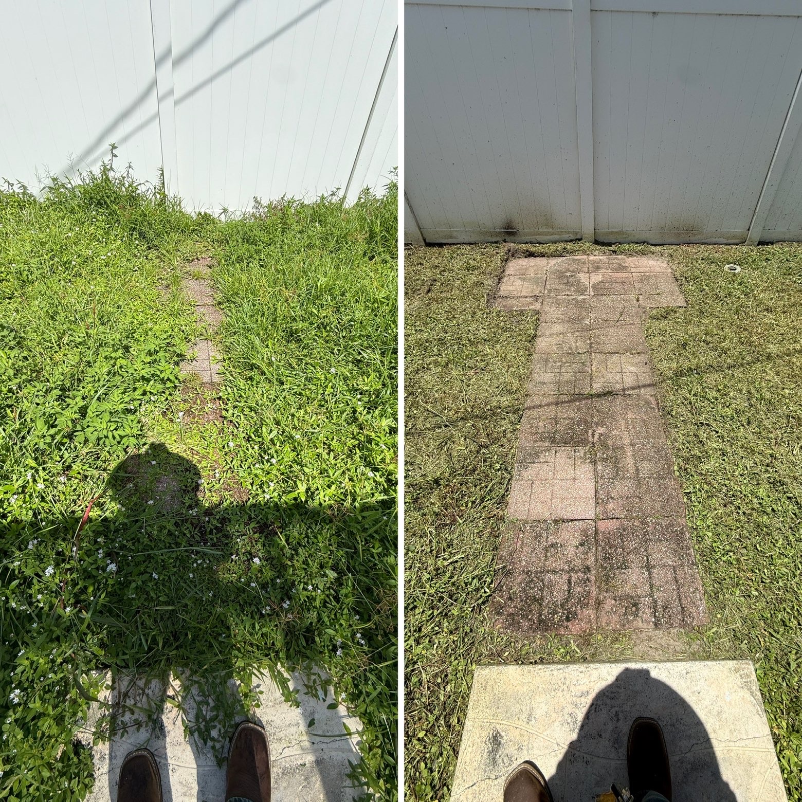 Weed-covered paver path restored